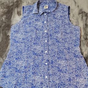 Anne Klein button up sleeveless blouse size M - blue and white